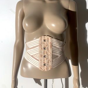 Corset Wasp Waist Cincher Custom Pink Silk Brocade Babydoll Runway Goth Spring